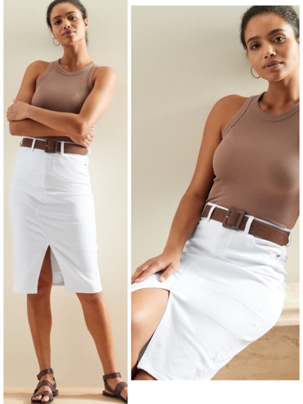 Banana Republic Factory Denim Split Front Midi Skirt in White Size 6 EUC